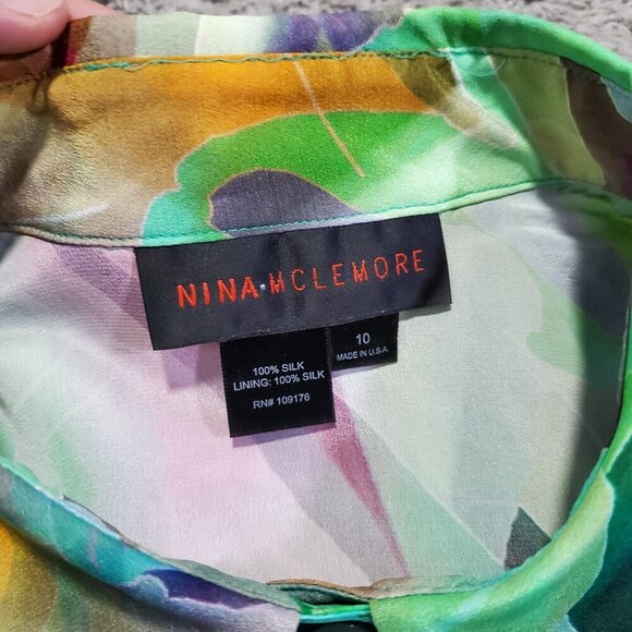 Nina Mclemore 100% Silk Watercolor Colorful Button Down Blouse - Size 10 - Picture 3 of 9